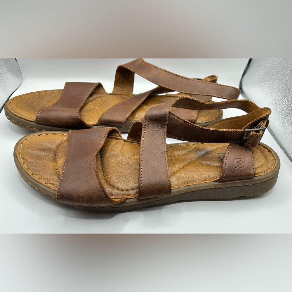 Born Lucia Womens Size 11 Leather Sandals Brown Open Toe Comfort Footbed Strappy